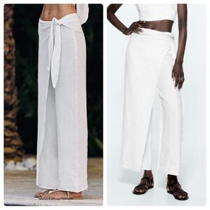 Zara 100% Linen Pareo Pants White